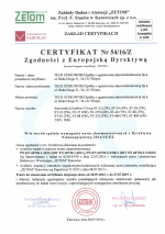 Certyfikat Zgodności z Europejską Dyrektywą